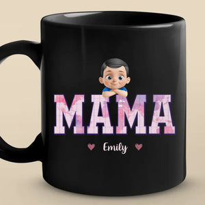 Wake Up To My World - Family Personalized Custom Black Mug - Mother's Day, Gift For Mom, Grandma