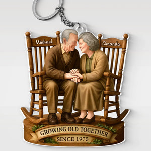 With You, Every Year Is Golden - Couple Personalized Custom Shaped Acrylic Keychain - Gift For Husband Wife, Anniversary