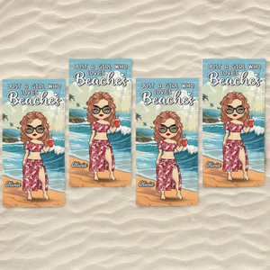Just A Girl Living Her Beach Dream - Bestie Personalized Custom Beach Towel - Summer Vacation Gift, Birthday Pool Party Gift For Best Friends, BFF, Sisters