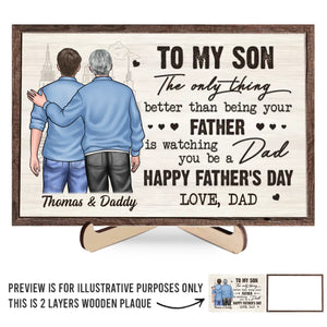 To My Son, With Pride And Love - Family Personalized Custom 2-Layered Wooden Plaque With Stand - Father's Day, Mother's Day, Gift For Son