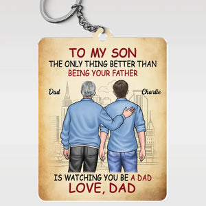 Proud To Be Your Parents, Even Prouder Watching You Be A Dad - Family Personalized Custom Shaped Acrylic Keychain - Father's Day, Gift For Son