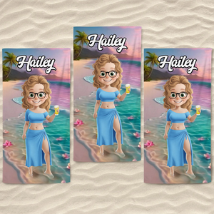 Catch Me Where The Waves Are - Bestie Personalized Custom Beach Towel - Summer Vacation Gift, Birthday Pool Party Gift For Best Friends, BFF, Sisters