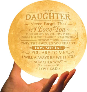 Doptika Engraved Moon Lamp Night Light - Never Forget That I Love You - 3D Moon Lamp for Daughter Personalized 5.9 Inch 3D Printing Moon Light - to My Daughter from Dad Christmas Gift (ML-039-Daddau)