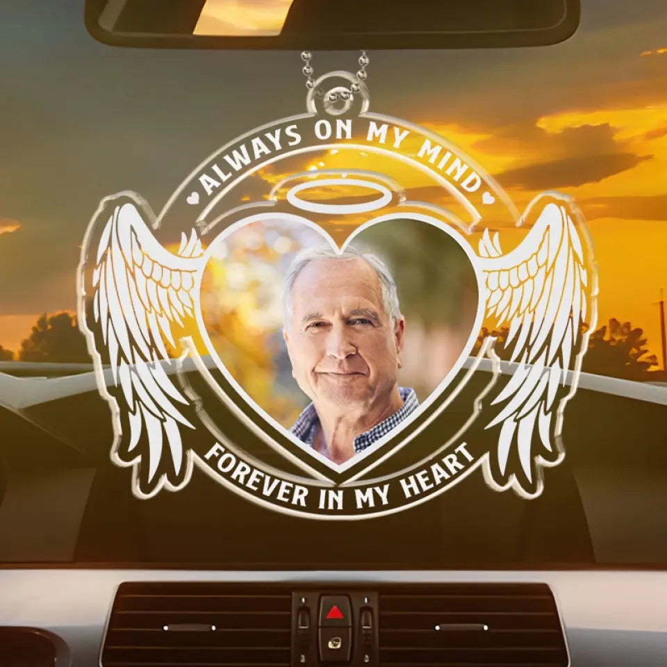 Custom Photo Forever In Our Hearts - Memorial Personalized Custom Car Ornament - Acrylic Custom Shaped - Sympathy Gift For Family Members