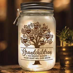 The Greatest Blessing - Family Personalized Custom Mason Jar Light - Mother's Day, Gift For Grandma