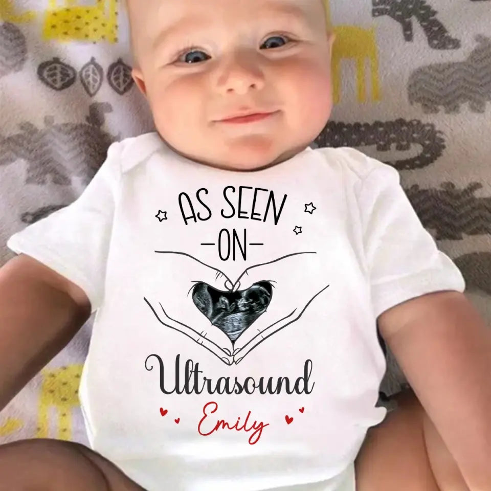 Custom Photo As Seen On Ultrasound - Family Personalized Custom Baby Onesie - Mother's Day, Baby Shower Gift, Gift For First Mom