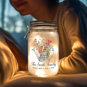 Flowers Garden - Family Personalized Custom Mason Jar Light - Mother's Day, Gift For Mom, Grandma