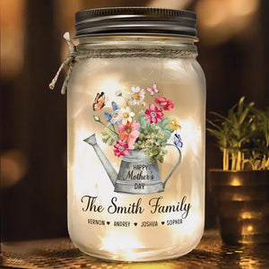 Flowers Garden - Family Personalized Custom Mason Jar Light - Mother's Day, Gift For Mom, Grandma