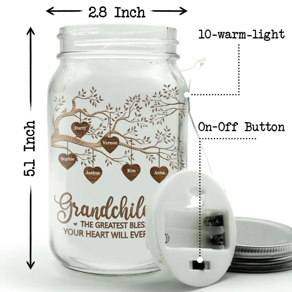 The Greastest Blessing - Family Personalized Custom Mason Jar Light - Mother's Day, Gift For Mom, Grandma