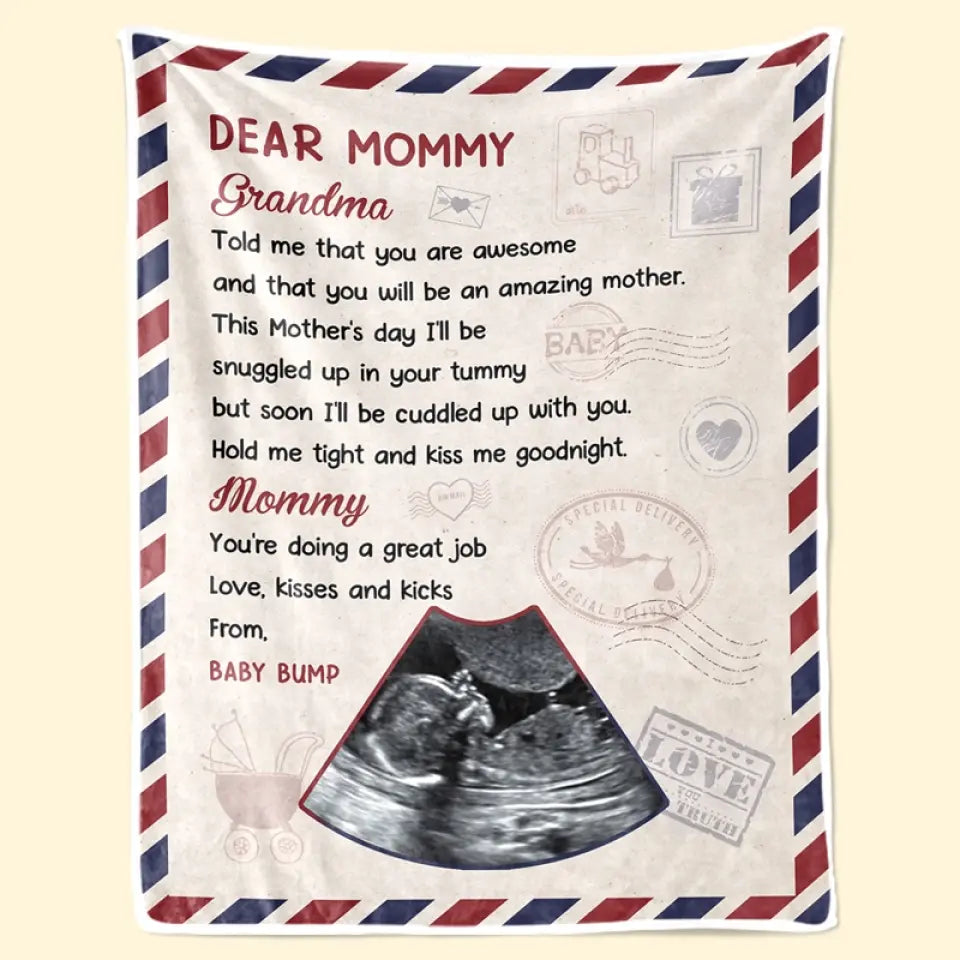 Custom Photo I'll Be Snuggled Up In Your Tummy - Family Personalized Custom Blanket - Baby Shower Gift, Gift For First Mom