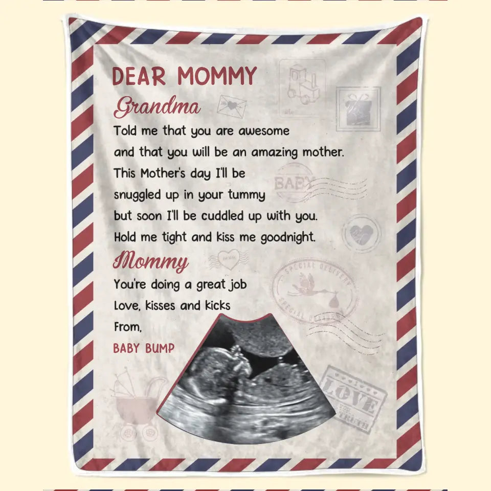 Custom Photo I'll Be Snuggled Up In Your Tummy - Family Personalized Custom Blanket - Baby Shower Gift, Gift For First Mom