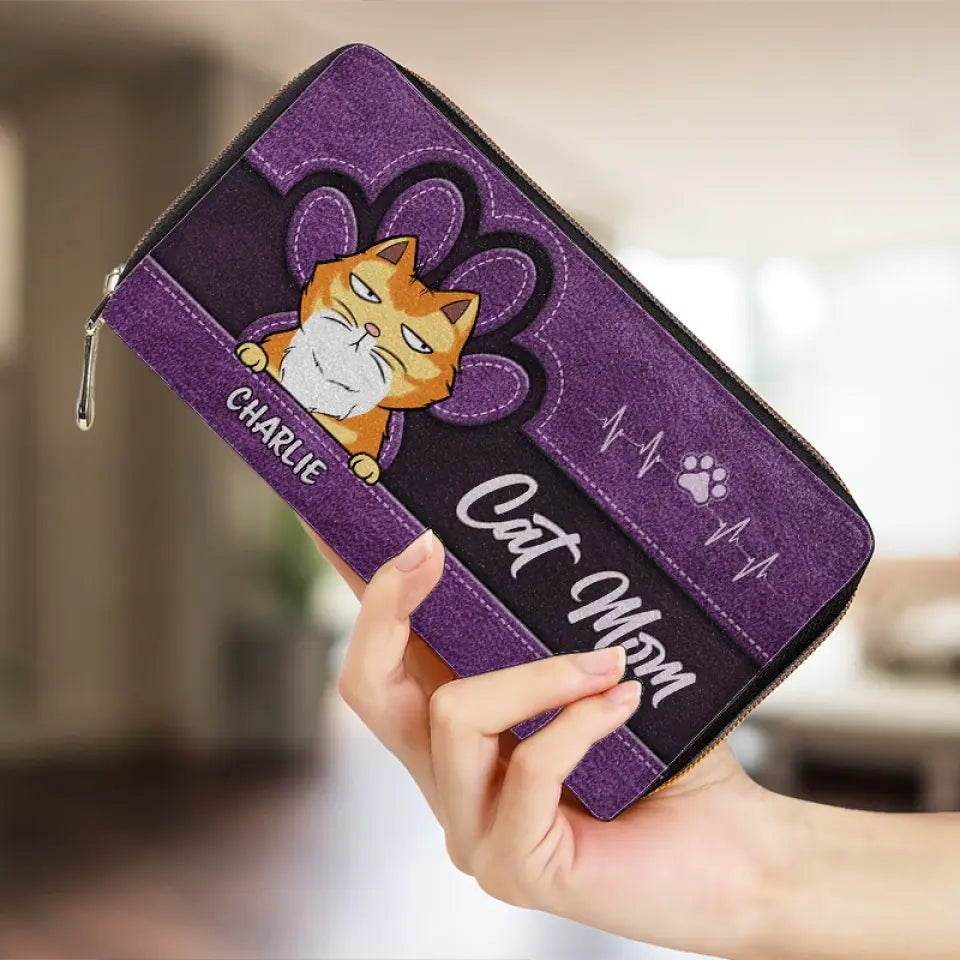 Happy Being Fur Mom - Dog & Cat Personalized Custom Leather Long Wallet - Gift For Pet Owners, Pet Lovers