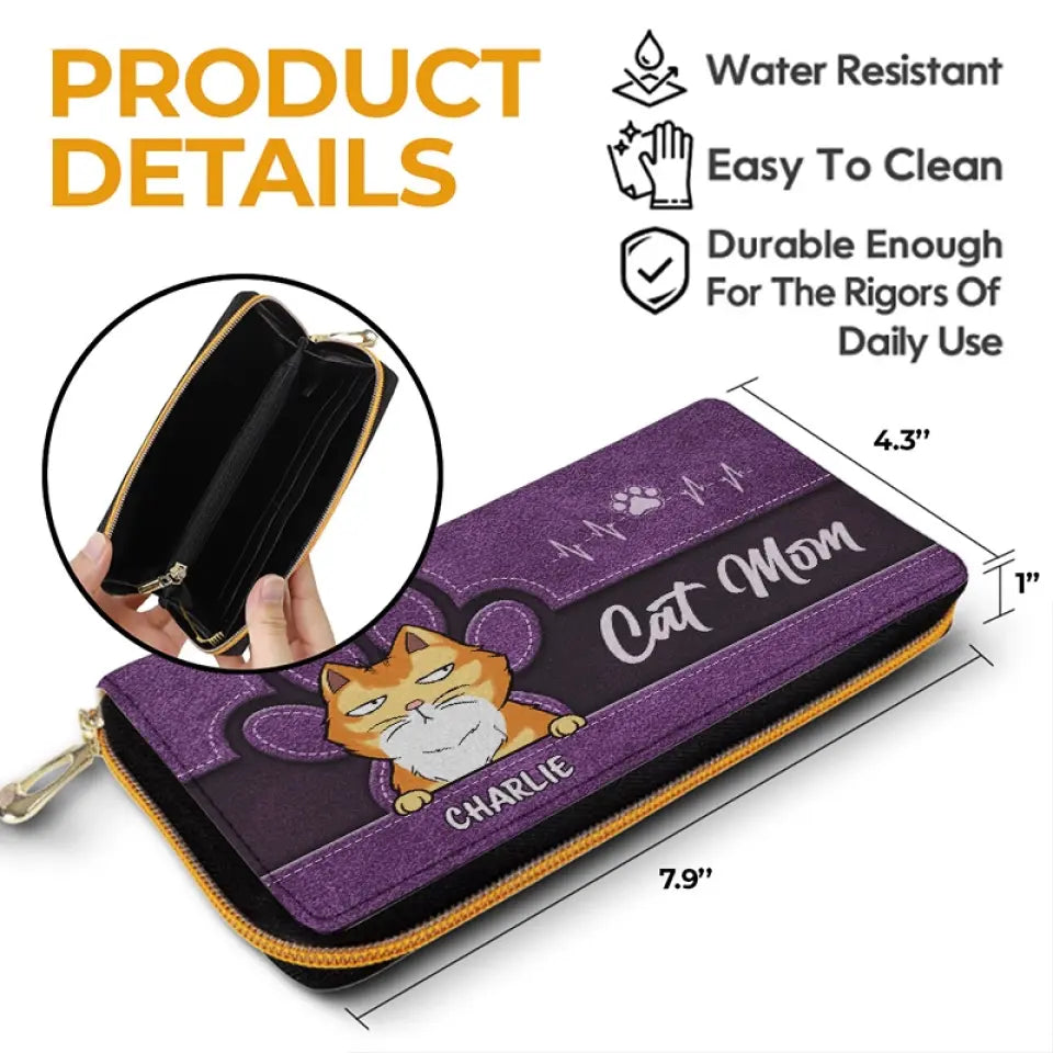 Happy Being Fur Mom - Dog & Cat Personalized Custom Leather Long Wallet - Gift For Pet Owners, Pet Lovers
