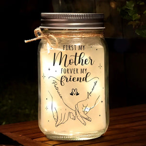 First My Mom Forever My Friend - Family Personalized Custom Mason Jar Light - Mother's Day, Gift For Grandma, Gift For Mom