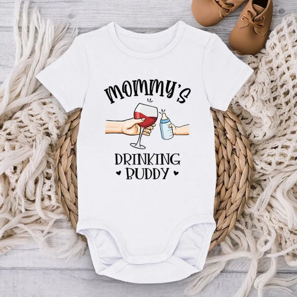 Your Drinking Buddy, Mom - Family Personalized Custom Baby Onesie - Mother's Day, Baby Shower Gift, Gift For First Mom