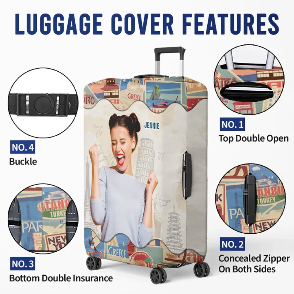 Custom Photo The Sky Is Calling - Travel Personalized Custom Luggage Cover - Holiday Vacation Gift, Gift For Adventure Travel Lovers