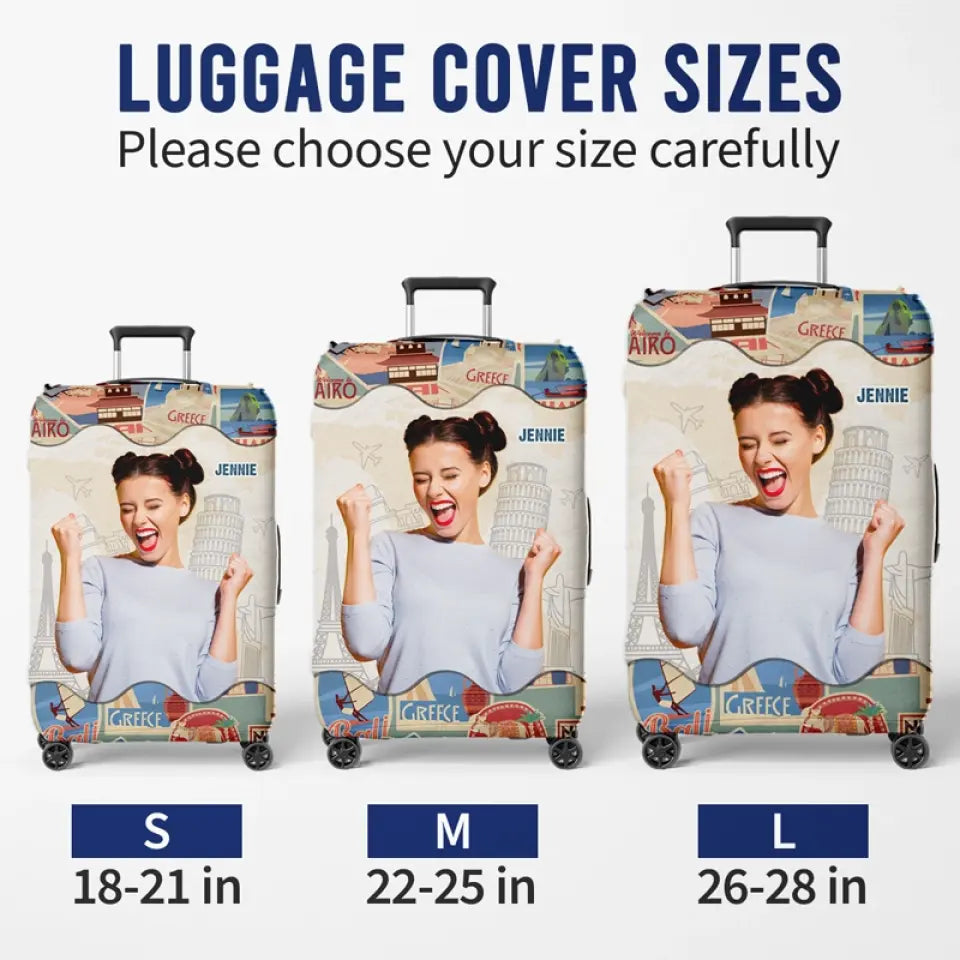 Custom Photo The Sky Is Calling - Travel Personalized Custom Luggage Cover - Holiday Vacation Gift, Gift For Adventure Travel Lovers