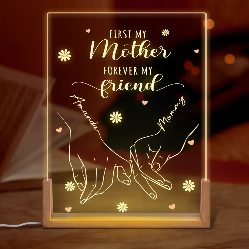 First My Mom Forever My Friend - Family Personalized Custom Shaped 3D LED Walnut Night Light - Mother's Day, Gift For Mom