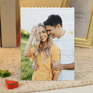 Custom Photo Together We Make A Family - Couple Personalized Custom Vertical Rectangle Shaped Building Brick Blocks - Gift For Husband Wife, Anniversary