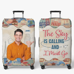 Custom Photo A Guy Loves Traveling - Travel Personalized Custom Luggage Cover - Holiday Vacation Gift, Gift For Adventure Travel Lovers