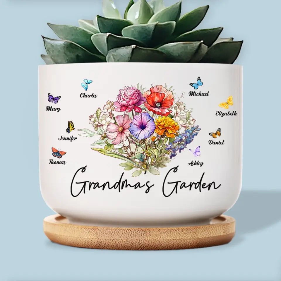 Grandma's Garden Where Love Grows - Personalized Custom Home Decor Ceramic Plant Pot - House Warming Gift For Mom, Grandma