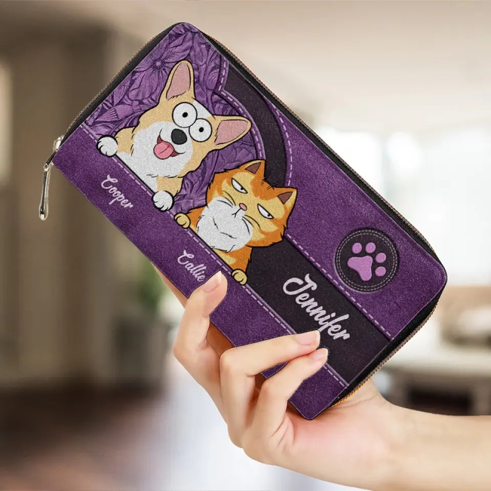 Our Fur Mom Brings Us Everywhere - Dog & Cat Personalized Custom Leather Long Wallet - Gift For Pet Owners, Pet Lovers