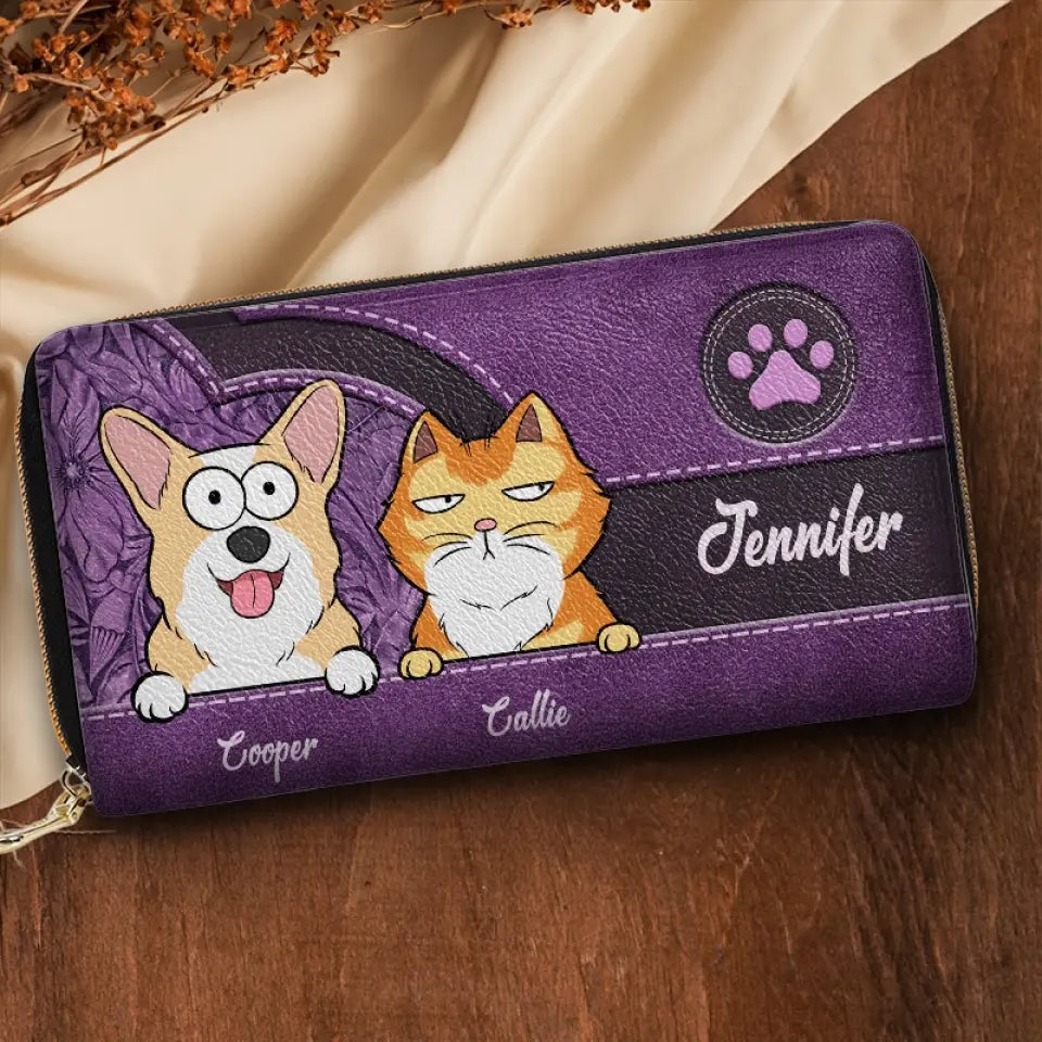 Our Fur Mom Brings Us Everywhere - Dog & Cat Personalized Custom Leather Long Wallet - Gift For Pet Owners, Pet Lovers