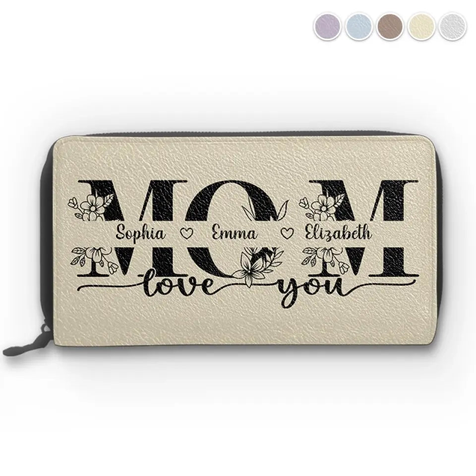 A Mother's Love Is Like A Flower - Family Personalized Custom Leather Long Wallet - Mother's Day, Gift For Mom, Grandma