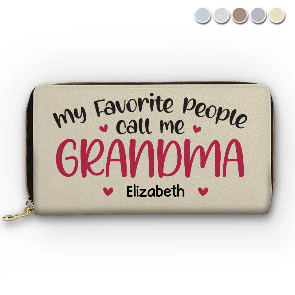 My Favourite People Call Me Grandma - Family Personalized Custom Leather Long Wallet - Mother's Day, Gift For Mom, Grandma