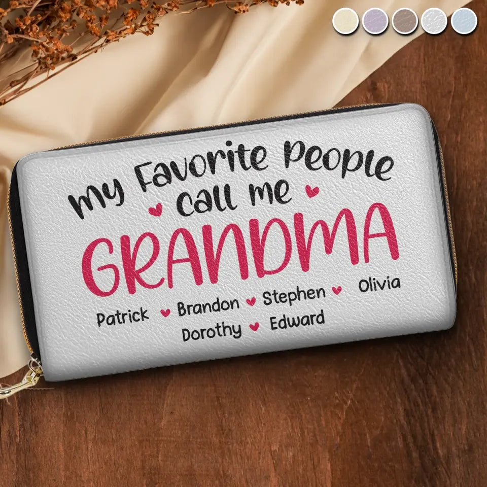 My Favourite People Call Me Grandma - Family Personalized Custom Leather Long Wallet - Mother's Day, Gift For Mom, Grandma