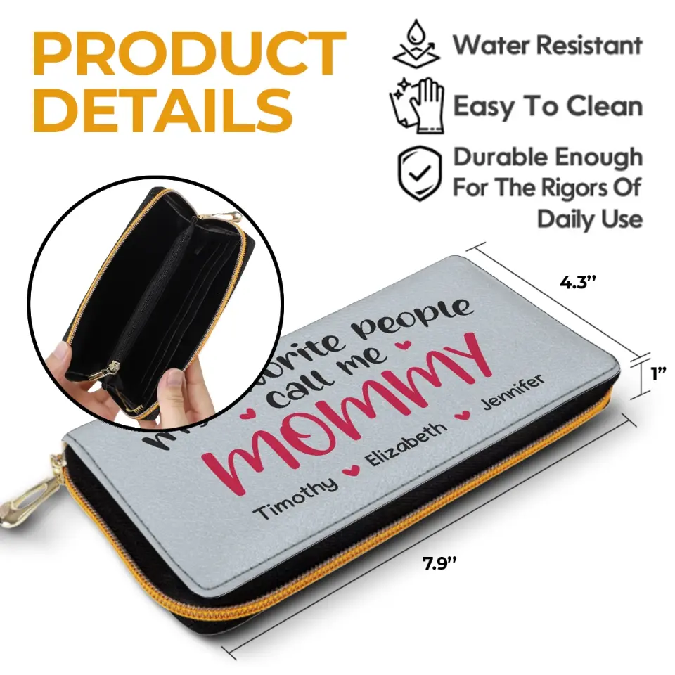 My Favourite People Call Me Grandma - Family Personalized Custom Leather Long Wallet - Mother's Day, Gift For Mom, Grandma