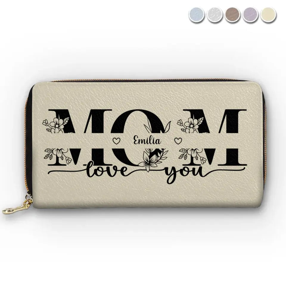 A Mother's Love Is Like A Flower - Family Personalized Custom Leather Long Wallet - Mother's Day, Gift For Mom, Grandma