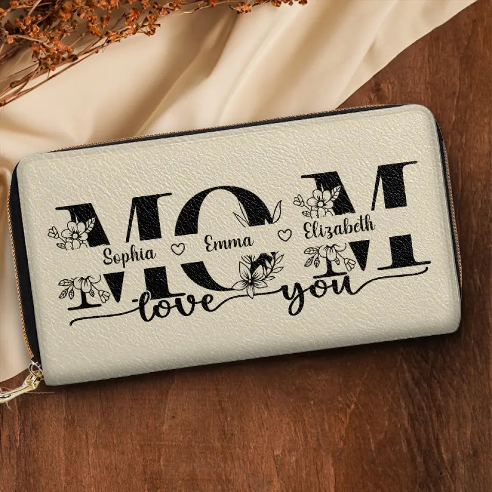 A Mother's Love Is Like A Flower - Family Personalized Custom Leather Long Wallet - Mother's Day, Gift For Mom, Grandma