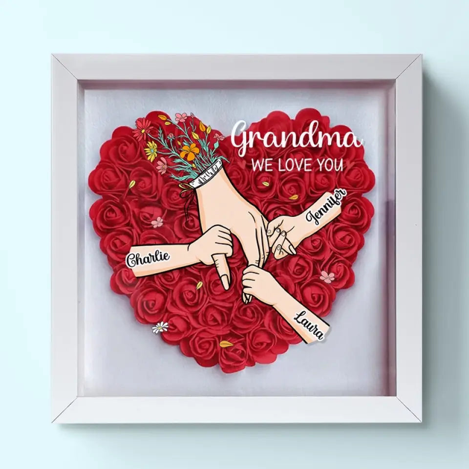 Grandma We Love You - Family Personalized Custom Flower Shadow Box - Mother's Day, Gift For Mom, Grandma