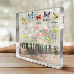 Flowers Bloom In Grandma's Garden Of Love - Family Personalized Custom Square Shaped Acrylic Plaque - Mother's Day, Gift For Mom, Grandma