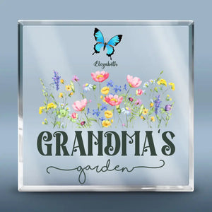 Flowers Bloom In Grandma's Garden Of Love - Family Personalized Custom Square Shaped Acrylic Plaque - Mother's Day, Gift For Mom, Grandma