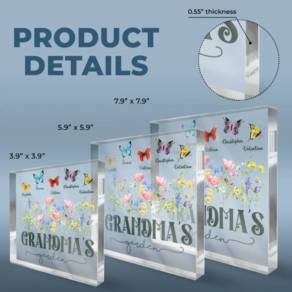 Flowers Bloom In Grandma's Garden Of Love - Family Personalized Custom Square Shaped Acrylic Plaque - Mother's Day, Gift For Mom, Grandma