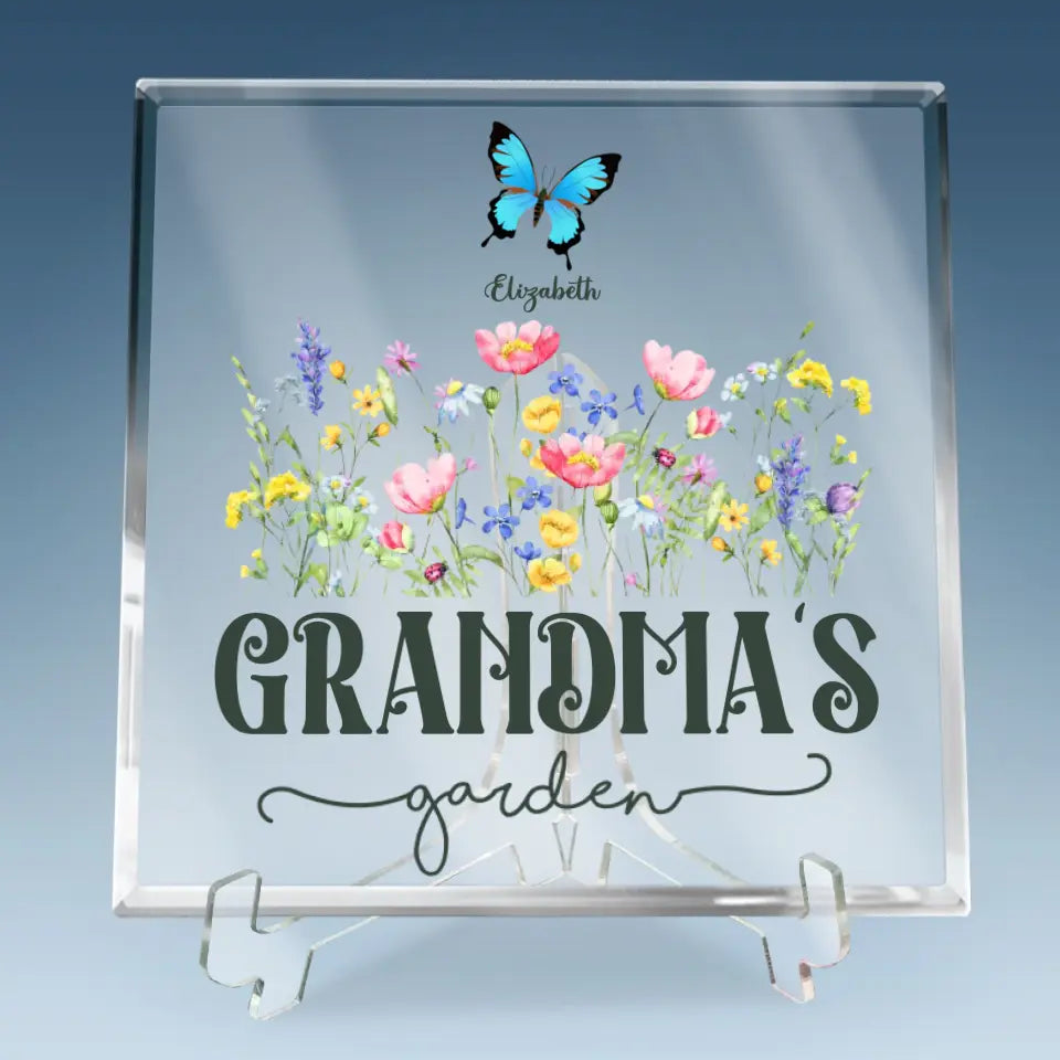 Flowers Bloom In Grandma's Garden Of Love - Family Personalized Custom Square Shaped Acrylic Plaque - Mother's Day, Gift For Mom, Grandma