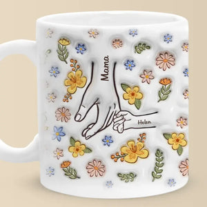 You Hold Our Hands, Also Our Hearts BK - Family Personalized Custom 3D Inflated Effect Printed Mug - Gift For Mom, Grandma