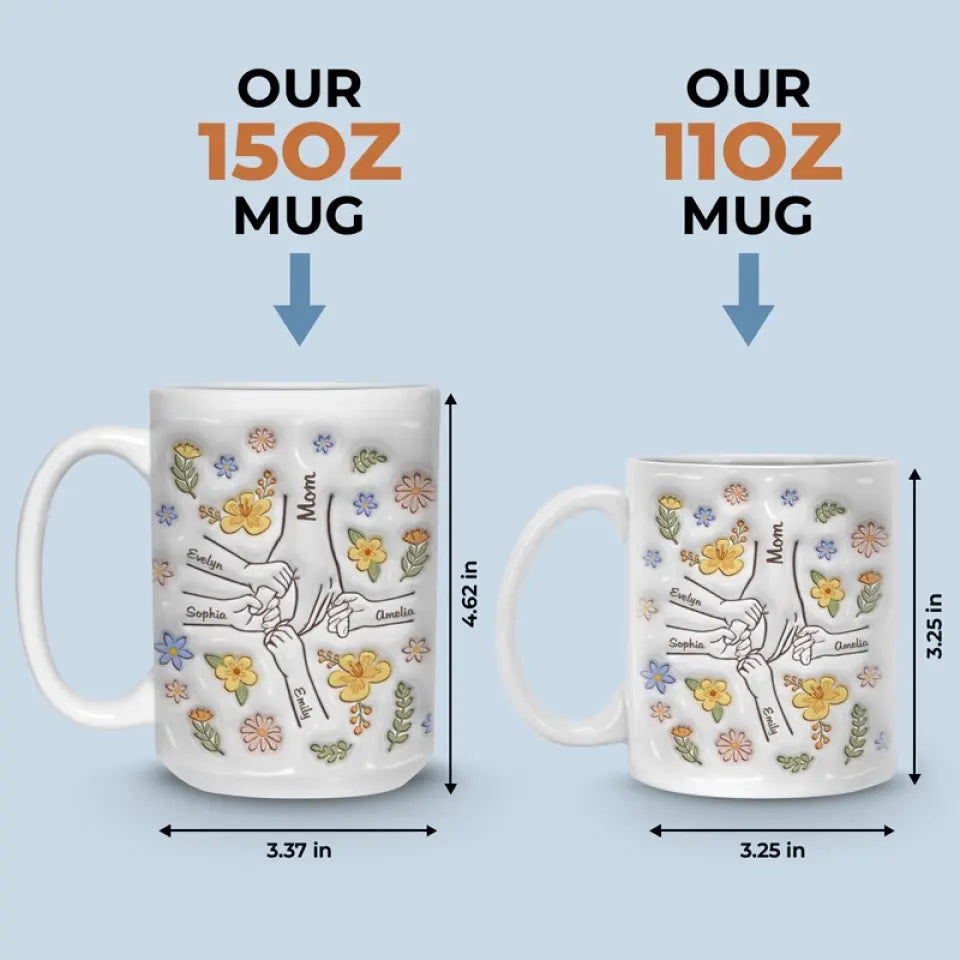 You Hold Our Hands, Also Our Hearts BK - Family Personalized Custom 3D Inflated Effect Printed Mug - Gift For Mom, Grandma