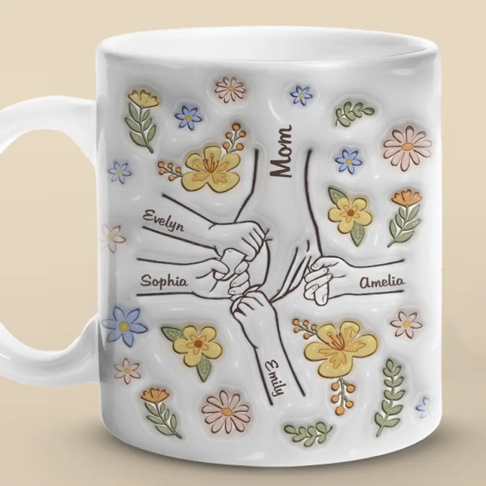 You Hold Our Hands, Also Our Hearts BK - Family Personalized Custom 3D Inflated Effect Printed Mug - Gift For Mom, Grandma