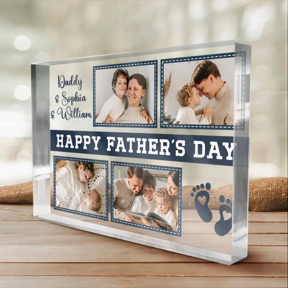 Custom Photo Happy Father's Day - Family Personalized Custom Rectangle Shaped Acrylic Plaque - Father's Day, Gift For Dad