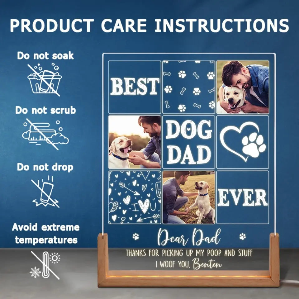 Custom Photo Thanks For Pickup My Poop And Stuff - Dog & Cat Personalized Custom Shaped 3D LED Walnut Night Light -  Father's Day, Birthday Gift For Dad