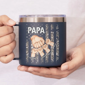 Great Fathers Find Solutions - Family Personalized Custom 14oz Stainless Steel Tumbler With Handle - Father's Day, Gift For Dad, Grandpa