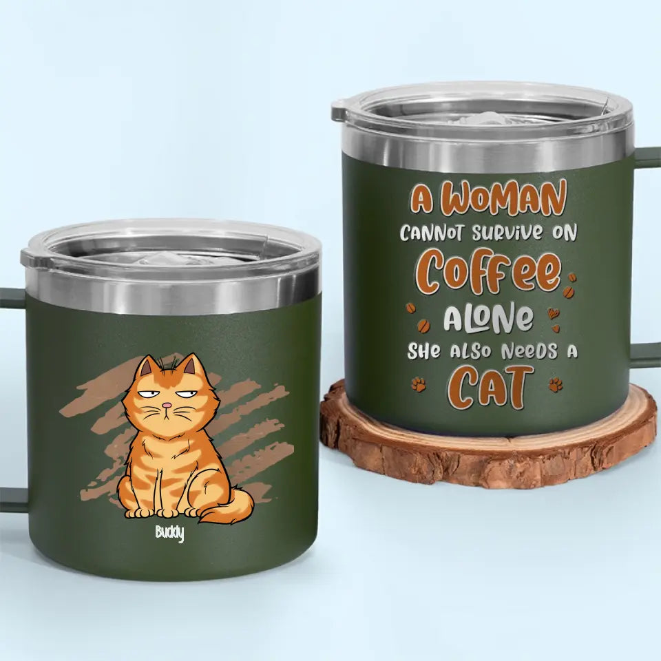 Life Is Better With Coffee And Cat - Cat Personalized Custom 14oz Stainless Steel Tumbler With Handle - Gift For Pet Owners, Pet Lovers