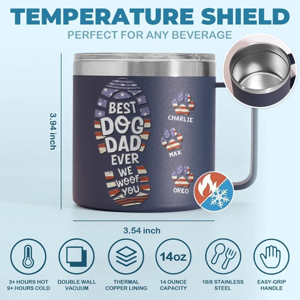 I Woof You Every Day - Dog Personalized Custom 14oz Stainless Steel Tumbler With Handle - Gift For Pet Owners, Pet Lovers