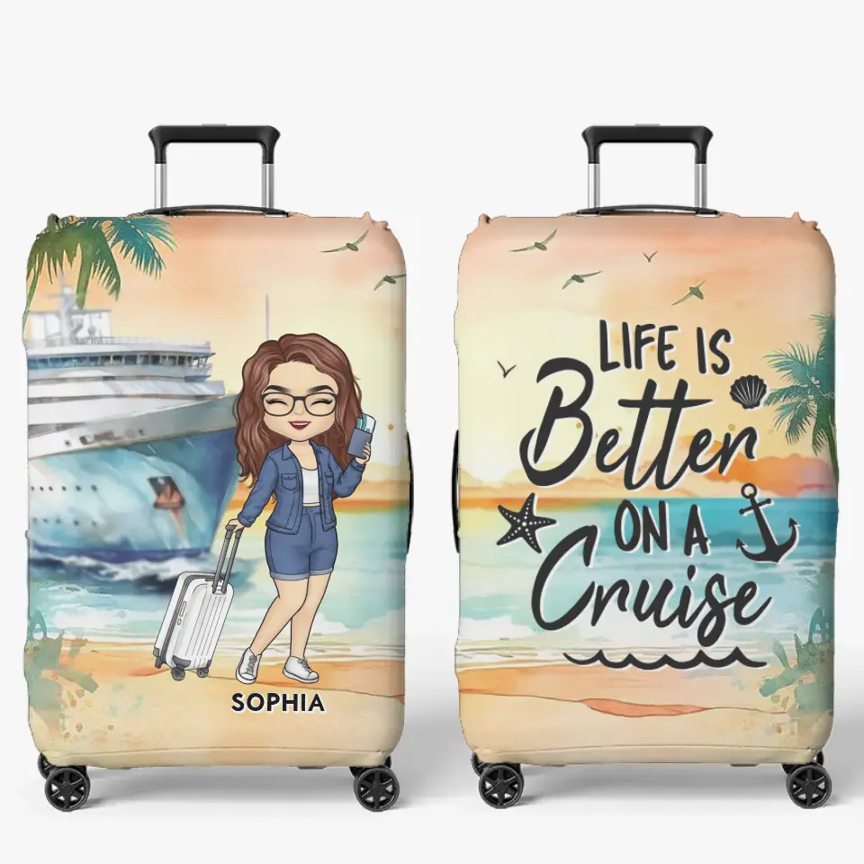 The Sea Is Calling - Travel Personalized Custom Luggage Cover - Holiday Vacation Gift, Gift For Adventure Travel Lovers