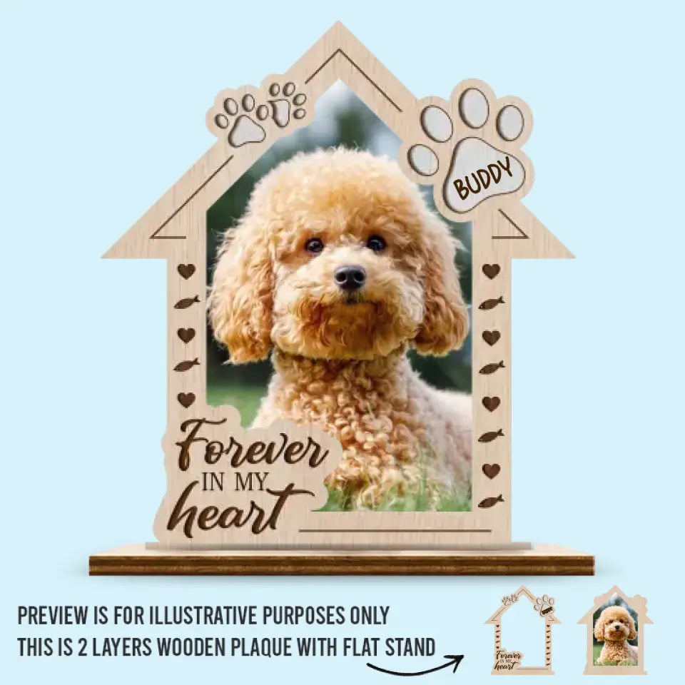 Custom Photo A Moment In My Arms Forever In My Heart - Memorial Personalized Custom Shaped 2-Layered Wooden Plaque With Flat Stand - House Warming Gift For Pet Owners, Pet Lovers