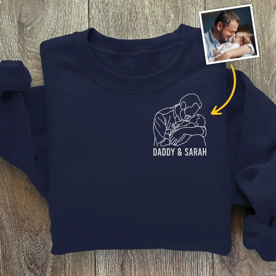 Custom Photo The Best Dad Ever - Family Personalized Custom Line Embroidered Sweatshirt - Father's Day, Gift For Dad