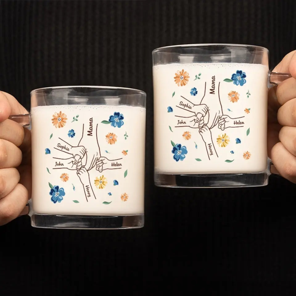 All Love Begins And Ends There - Family Personalized Custom Glass Mug - Gift For Mom, Grandma